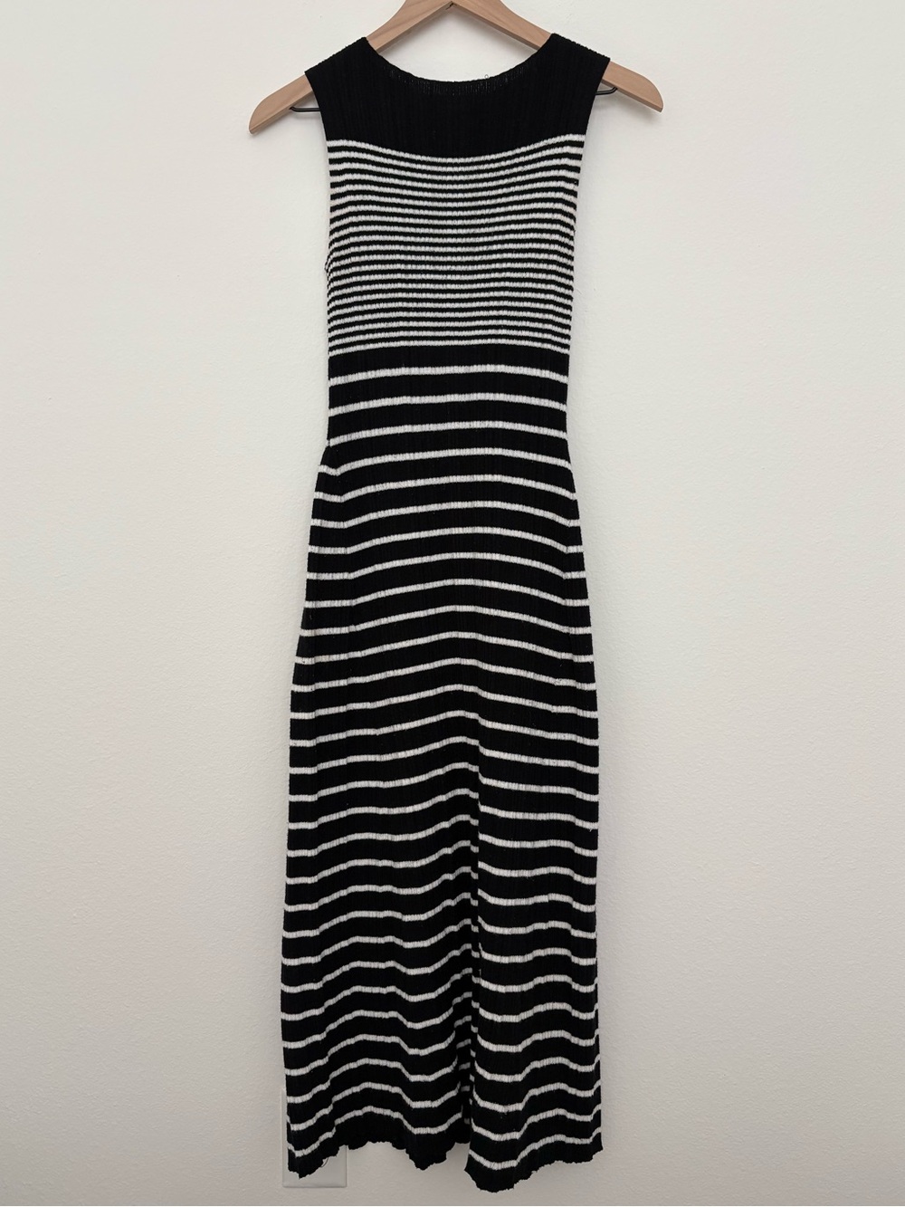 Black and White Striped Sleeveless Knit Maxi Dress